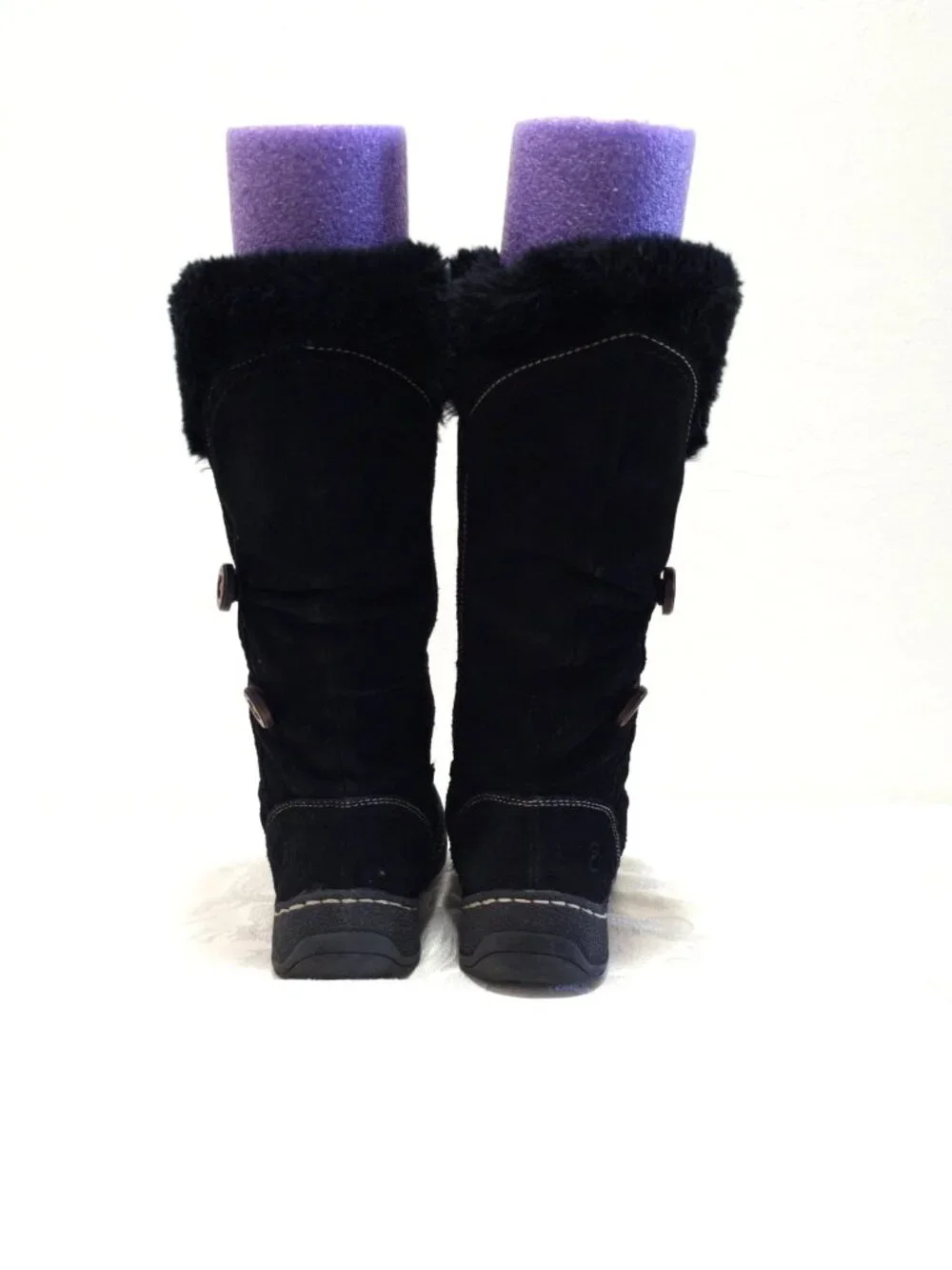 Womens Baretraps ESHA Tall Pac sz 7.5 7 1/2 M Boots Black Faux Fur Trim Side Zip
